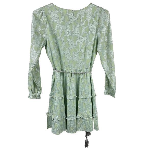Roller Rabbit Clermont Nori Dress Size Small Mint Green Silver Shimmer Tiered - Picture 4 of 16